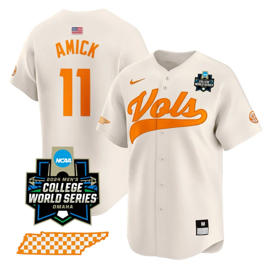 Billy Amick Jersey #11 Tennessee Volunteers 2024 College World Series Vapor Premier Limited NCAA Baseball Stitched Cream by My Store