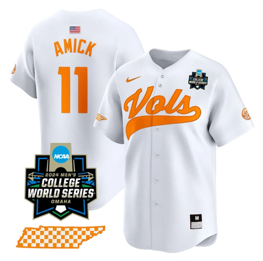 Billy Amick Jersey #11 Tennessee Volunteers 2024 College World Series Vapor Premier Limited NCAA Baseball Stitched White by My Store