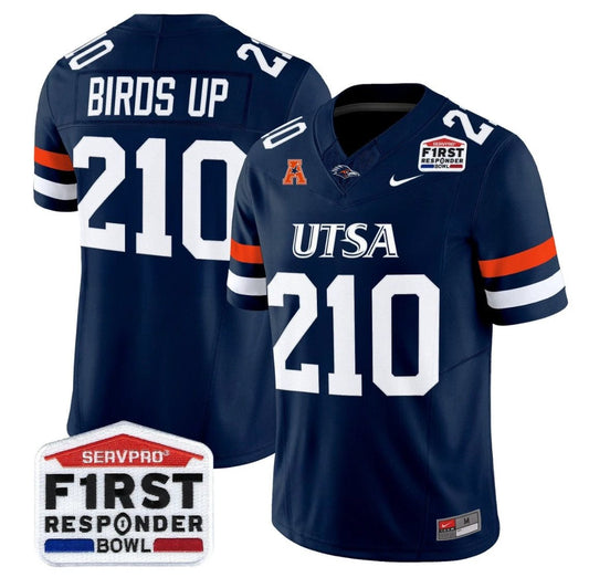 Birds Up Jersey #210 UTSA Roadrunners 2025 First Responder Bowl Stitched Navy by NCAA Football Jersey