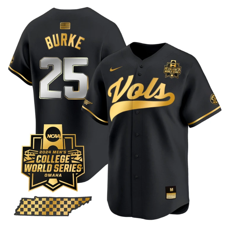 Blake Burke Jersey #25 Tennessee Volunteers 2024 College World Series Vapor Premier Limited NCAA Baseball Stitched Black Gold by My Store