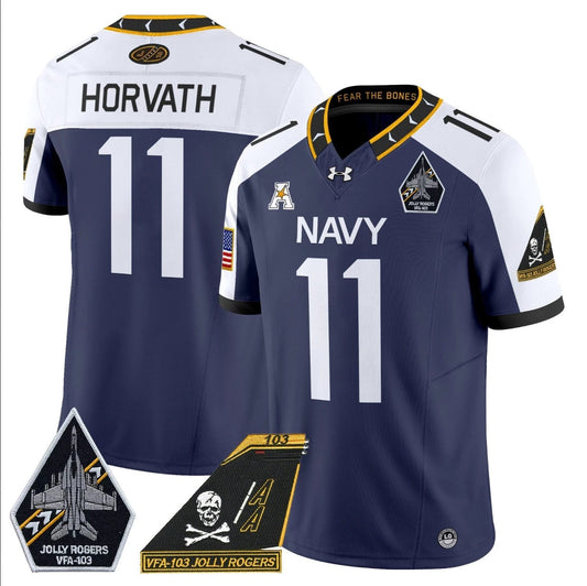 Blake Horvath Jersey #11 Navy Midshipmen 2024 Jolly Rogers Patch Navy Alternate by My Store