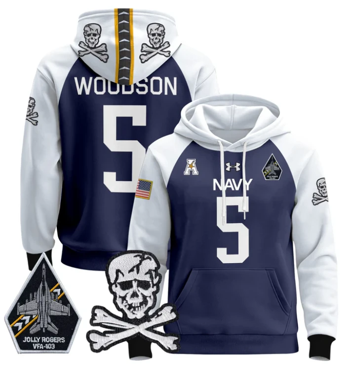 Braxton Woodson Hoodie #5 Navy Midshipmen Pullover Jolly Rogers by Hoodie Pullover