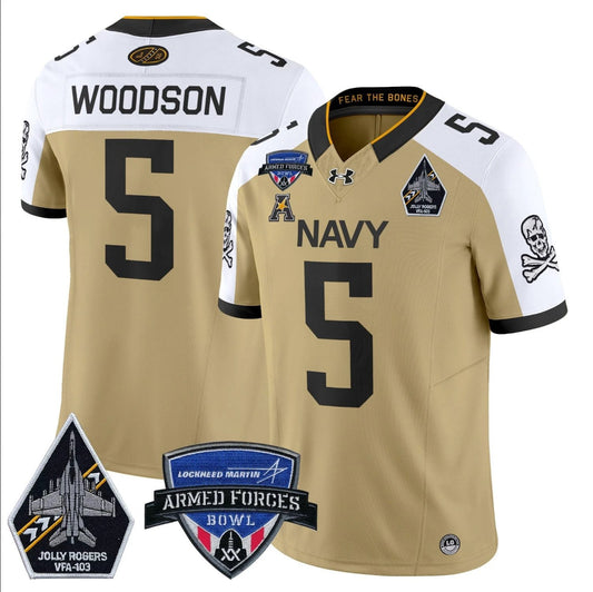 Braxton Woodson Jersey #5 Navy Midshipmen 2025 Armed Forces Bowl Patch Gold Alternate by My Store