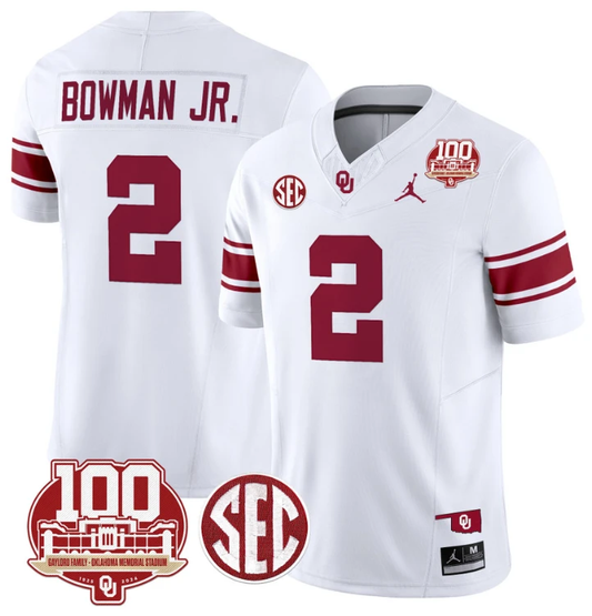 Billy Bowman Jr Jersey #2 Oklahoma Sooners 100th Anniversary Patch Vapor Limited College Football Stitched White by My Store