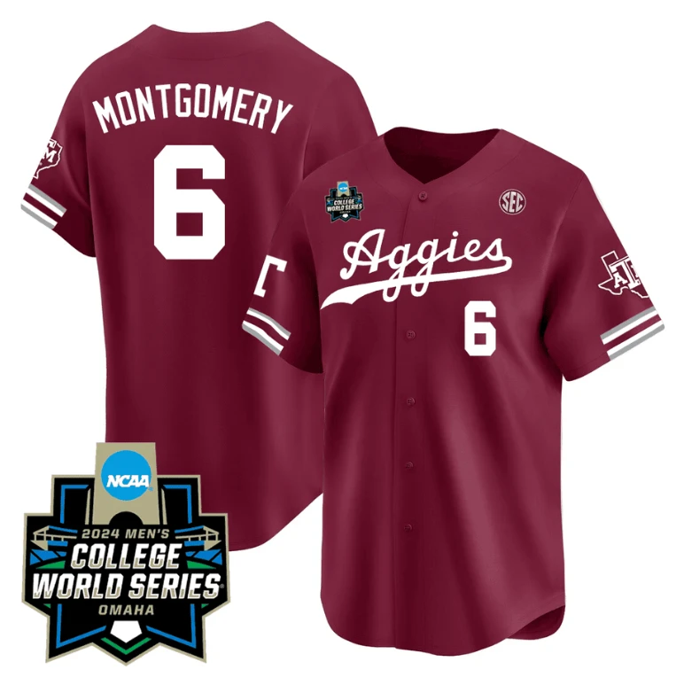 Braden Montgomery Jersey #6 Texas AM Aggies 2024 College World Series Vapor Premier Limited NCAA Baseball Stitched Aggie Maroon by My Store