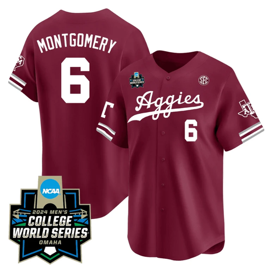 Braden Montgomery Jersey #6 Texas AM Aggies 2024 College World Series Vapor Premier Limited NCAA Baseball Stitched Aggie Maroon by My Store