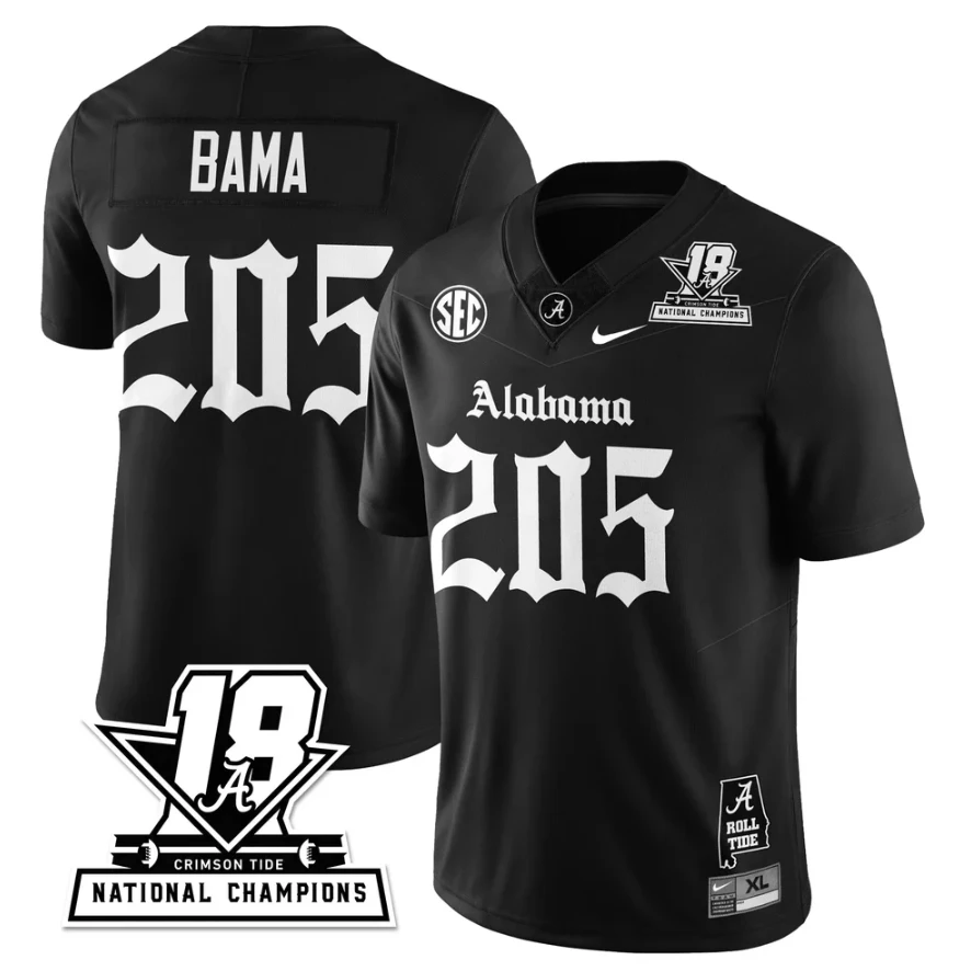 Bama Jersey #205 Alabama Crimson 18x-Time National Champions Gothic Stitched by My Store NCAA Football Jerseys