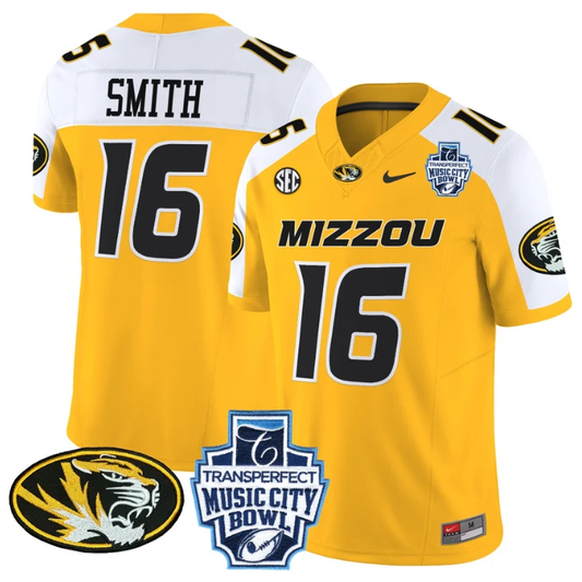 Brad Smith Jersey #16 Missouri Tigers 2024 Music City Bowl Gold Alternate by NCAA Football Jersey