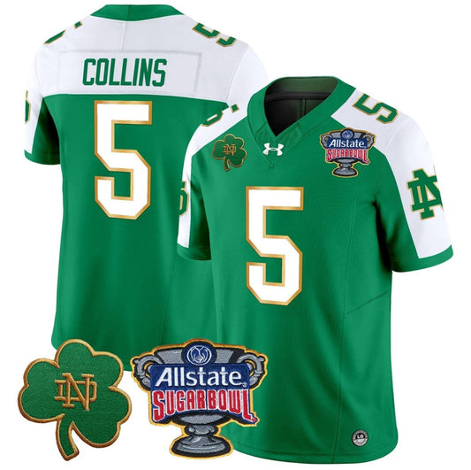 Beaux Collins Jersey #5 Notre Dame 2024 Sugar Bowl Patch V2 Green Alternate by NCAA Football Jersey