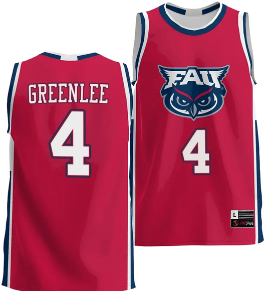 Bryan Greenlee Jersey #4 FAU Owls NIL College Basketball Lightweight Red by My store basketball