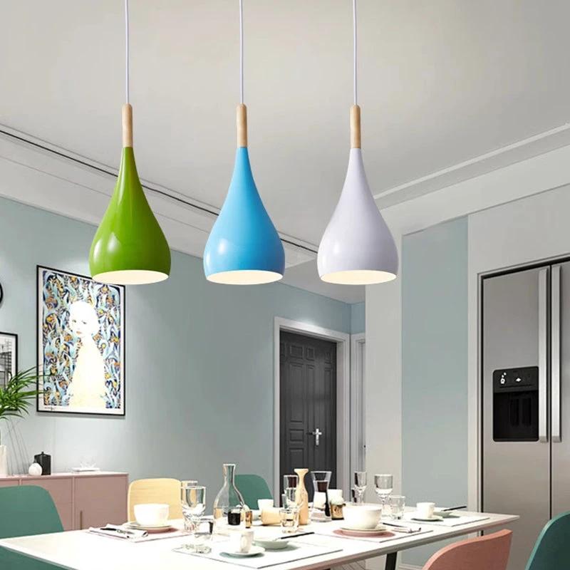 Nordic Iron Wood Aluminum Pumpkin Water Drop 1-Light Pendant Light for Dining Room by BowLift