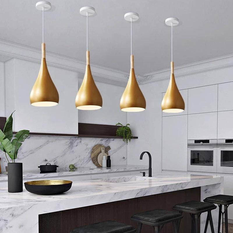 Nordic Iron Wood Aluminum Pumpkin Water Drop 1-Light Pendant Light for Dining Room by BowLift