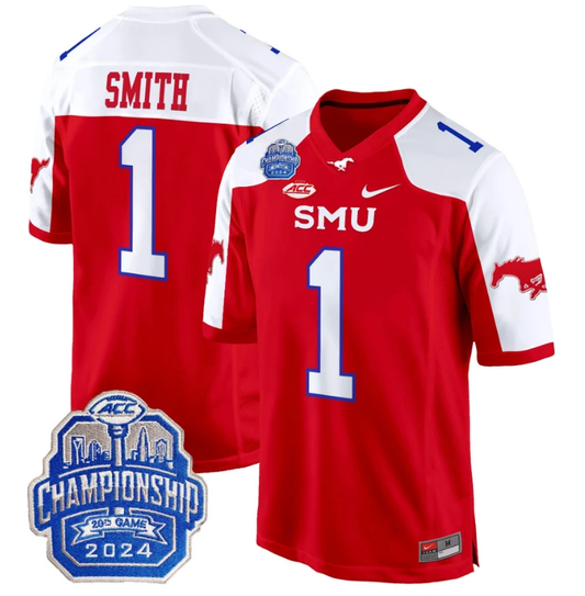 Brashard Smith Jersey #1 SMU Mustangs 2024 ACC Championship Patch Red Alternate by My Store