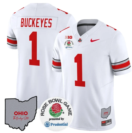 Buckeyes Jersey #1 Ohio State Buckeyes Rose Bowl Vapor Limited V2 White by NCAA Football Jersey