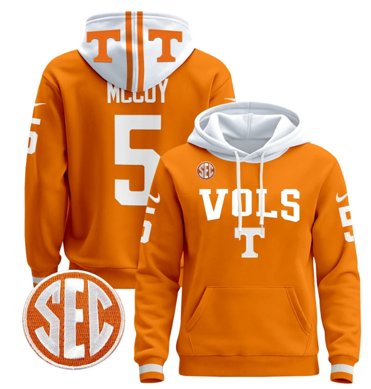 Bru McCoy Hoodie #5 Tennessee Vols 2024 Pullover V3 Stitched Black by Hoodie Pullover