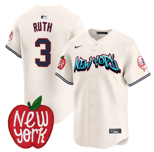 Babe Ruth Jersey #3 New York Yankees Apple Patch Vapor Premier Limited Stitched Cream by My Store