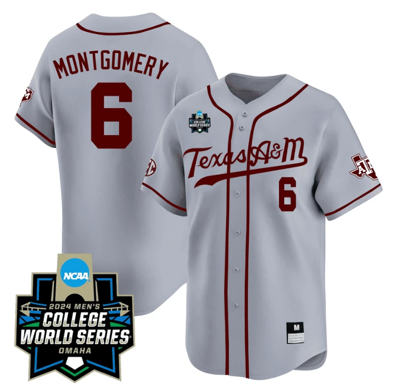 Braden Montgomery Jersey #6 Texas AM Aggies 2024 College World Series Vapor Premier Limited NCAA Baseball Stitched Grey Alternate by My Store