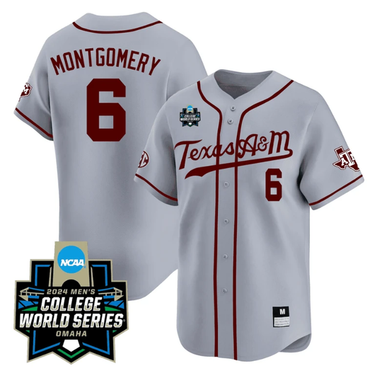 Braden Montgomery Jersey #6 Texas AM Aggies 2024 College World Series Vapor Premier Limited NCAA Baseball Stitched Grey Alternate by My Store