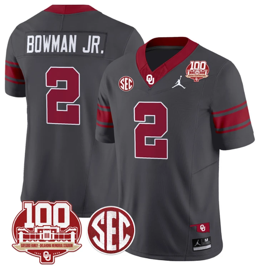 Billy Bowman Jr Jersey #2 Oklahoma Sooners 100th Anniversary Patch Vapor Limited College Football Stitched Anthracite by My Store