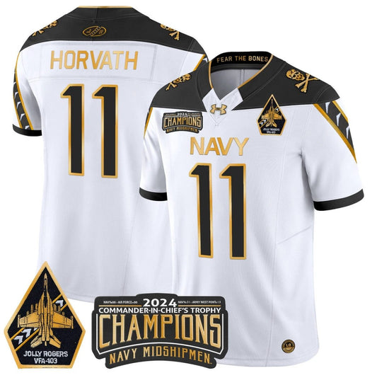 Blake Horvath Jersey #11 Navy Midshipmen Commander-in-chief's Trophy White Gold by NCAA Football Jersey