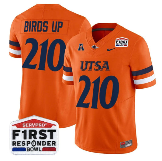 Birds Up Jersey #210 UTSA Roadrunners 2025 First Responder Bowl Stitched Orange by NCAA Football Jersey