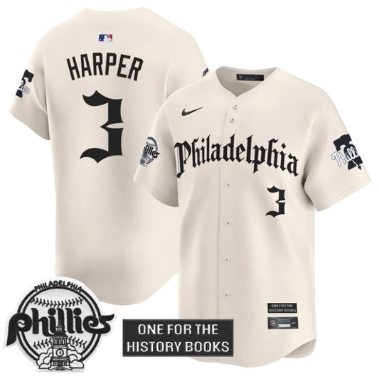 Bryce Harper Jersey #3 Phillies Retro Newspaper Edition Vapor Premier Limited Stitched Cream by My Store