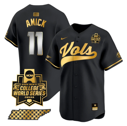 Billy Amick Jersey #11 Tennessee Volunteers 2024 College World Series Vapor Premier Limited NCAA Baseball Stitched Black Gold by My Store