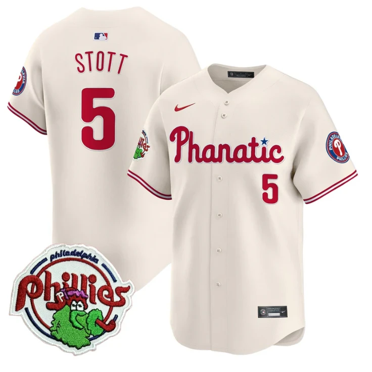 Bryson Stott Jersey #5 Phillies Phanatic Patch Vapor Premier Limited Stitched Cream by My Store