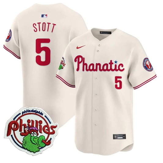 Bryson Stott Jersey #5 Phillies Phanatic Patch Vapor Premier Limited Stitched Cream by My Store