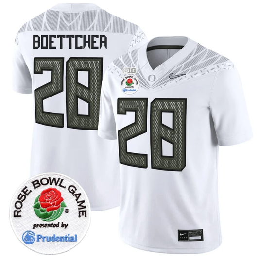 Bryce Boettcher Jersey #28 Oregon Ducks Rose Bowl Patch Vapor Limited V2 White by NCAA Football Jersey