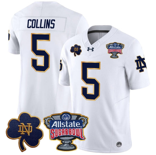 Beaux Collins Jersey #5 Notre Dame 2024 Sugar Bowl Patch V2 Stitched White by NCAA Football Jersey