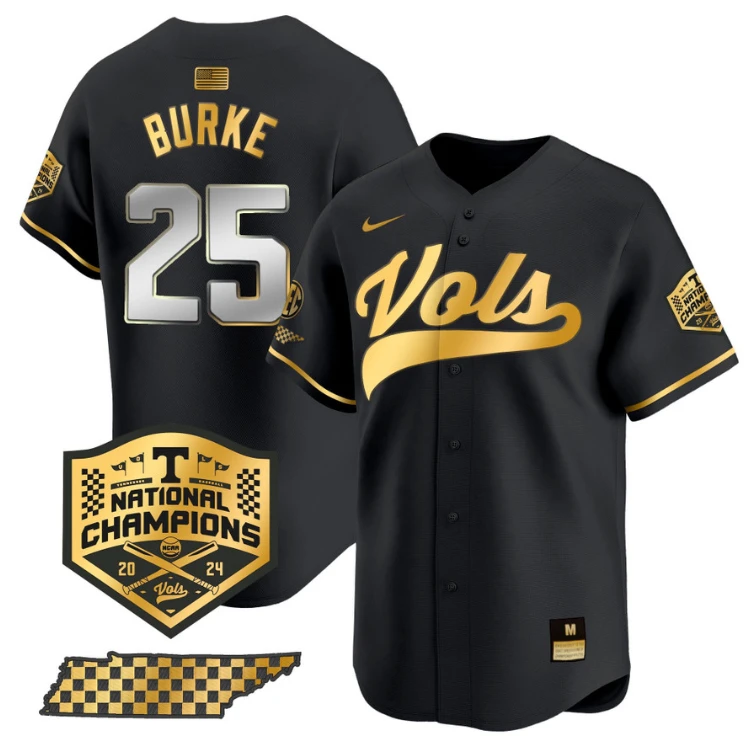 Blake Burke Jersey #25 Tennessee Volunteers Baseball 2024 Champions Vapor Premier Limited Black Gold by My Store