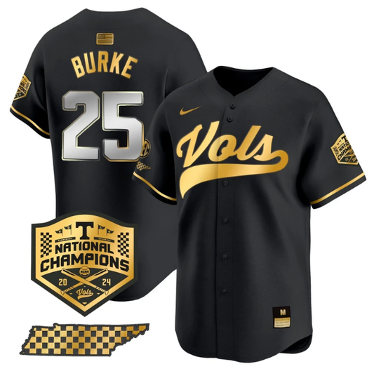 Blake Burke Jersey #25 Tennessee Volunteers Baseball 2024 Champions Vapor Premier Limited Black Gold by My Store