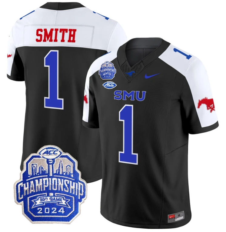 Brashard Smith Jersey #1 SMU Mustangs 2024 ACC Championship Patch Black Alternate by My Store