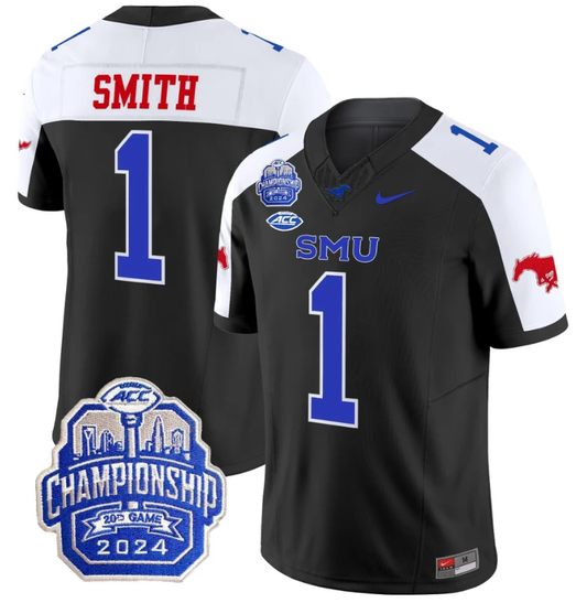 Brashard Smith Jersey #1 SMU Mustangs 2024 ACC Championship Patch Black Alternate by My Store