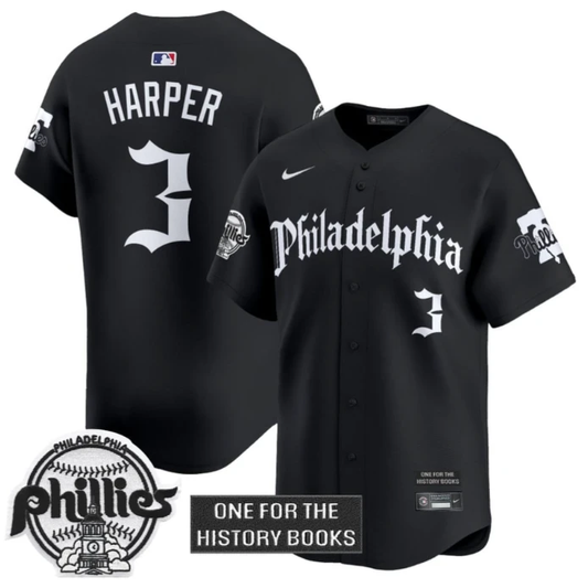 Bryce Harper Jersey #3 Phillies Retro Newspaper Edition Vapor Premier Limited Stitched Black by My Store