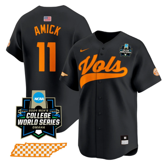 Billy Amick Jersey #11 Tennessee Volunteers 2024 College World Series Vapor Premier Limited NCAA Baseball Stitched Black by My Store