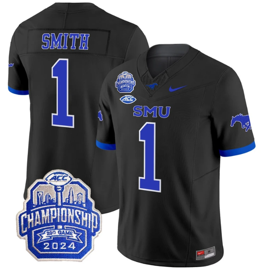 Brashard Smith Jersey #1 SMU Mustangs 2024 ACC Championship Patch Black by My Store