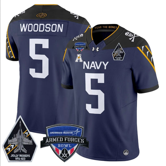 Braxton Woodson Jersey #5 Navy Midshipmen 2025 Armed Forces Bowl Patch Navy by My Store