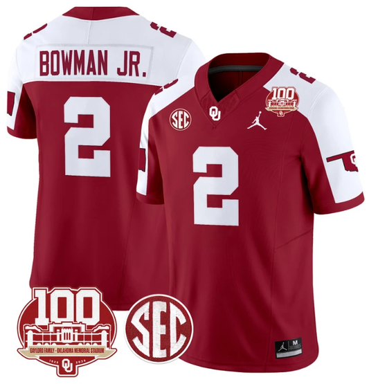 Billy Bowman Jr Jersey #2 Oklahoma Sooners 100th Anniversary Patch Vapor Limited College Football Stitched Crimson Alternate by My Store