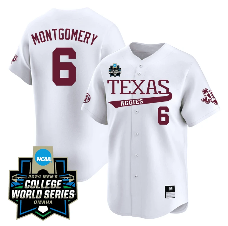 Braden Montgomery Jersey #6 Texas AM Aggies 2024 College World Series Vapor Premier Limited NCAA Baseball Stitched White by My Store