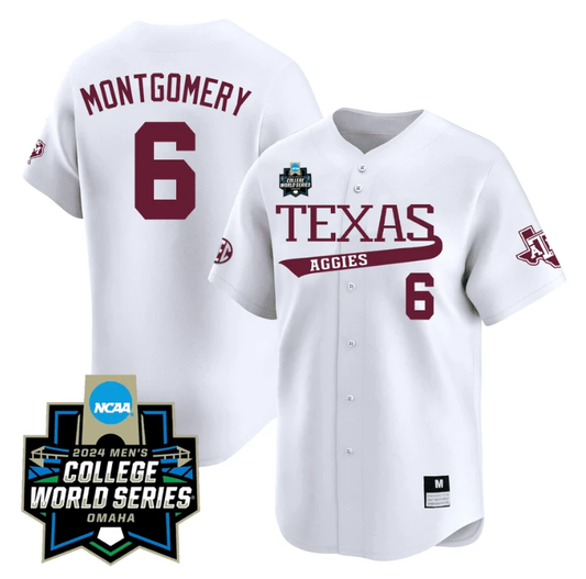 Braden Montgomery Jersey #6 Texas AM Aggies 2024 College World Series Vapor Premier Limited NCAA Baseball Stitched White by My Store