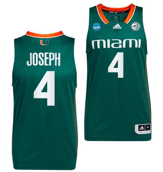 Bensley Joseph Jersey #4 Miami Hurricanes 2023 NCAA March Madness Green College Basketball by My store basketball