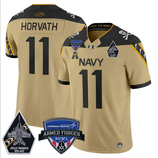 Blake Horvath Jersey #11 Navy Midshipmen 2025 Armed Forces Bowl Patch Gold by My Store