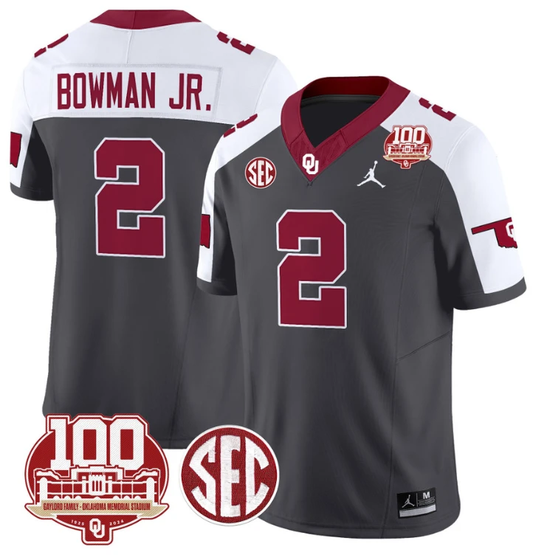 Billy Bowman Jr Jersey #2 Oklahoma Sooners 100th Anniversary Patch Vapor Limited College Football Stitched Althracite Alternate by My Store