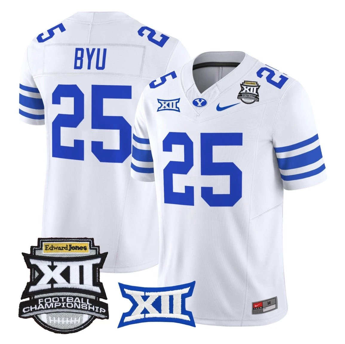 BYU Jersey #25 BYU Cougars 2025 Big 12 Championship Vapor Stitched White by NCAA Football Jersey