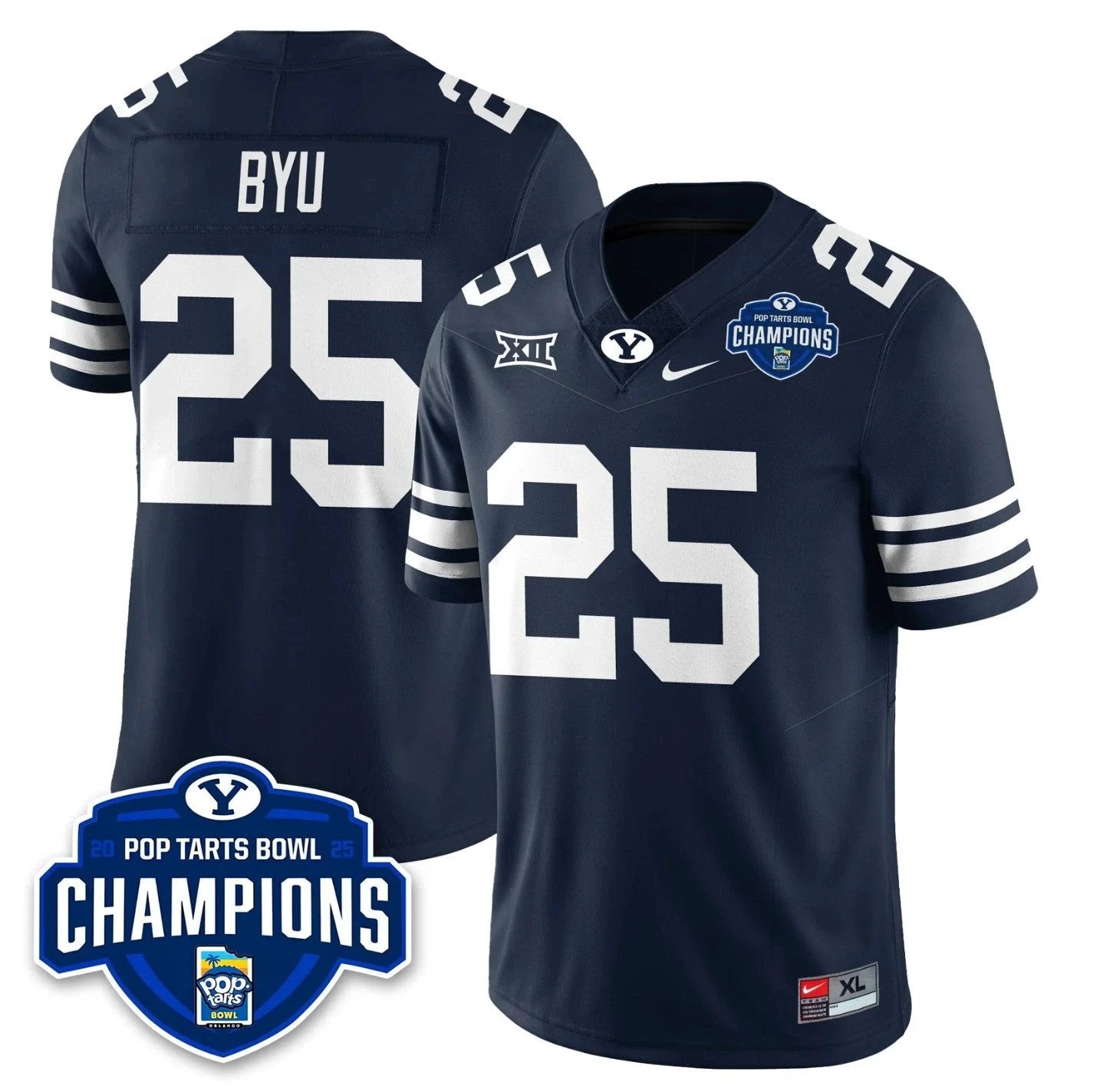 BYU Jersey #25 BYU Cougars 2025 Pop-Tarts Bowl Champions Patch Stitched by My Store NCAA Football Jerseys