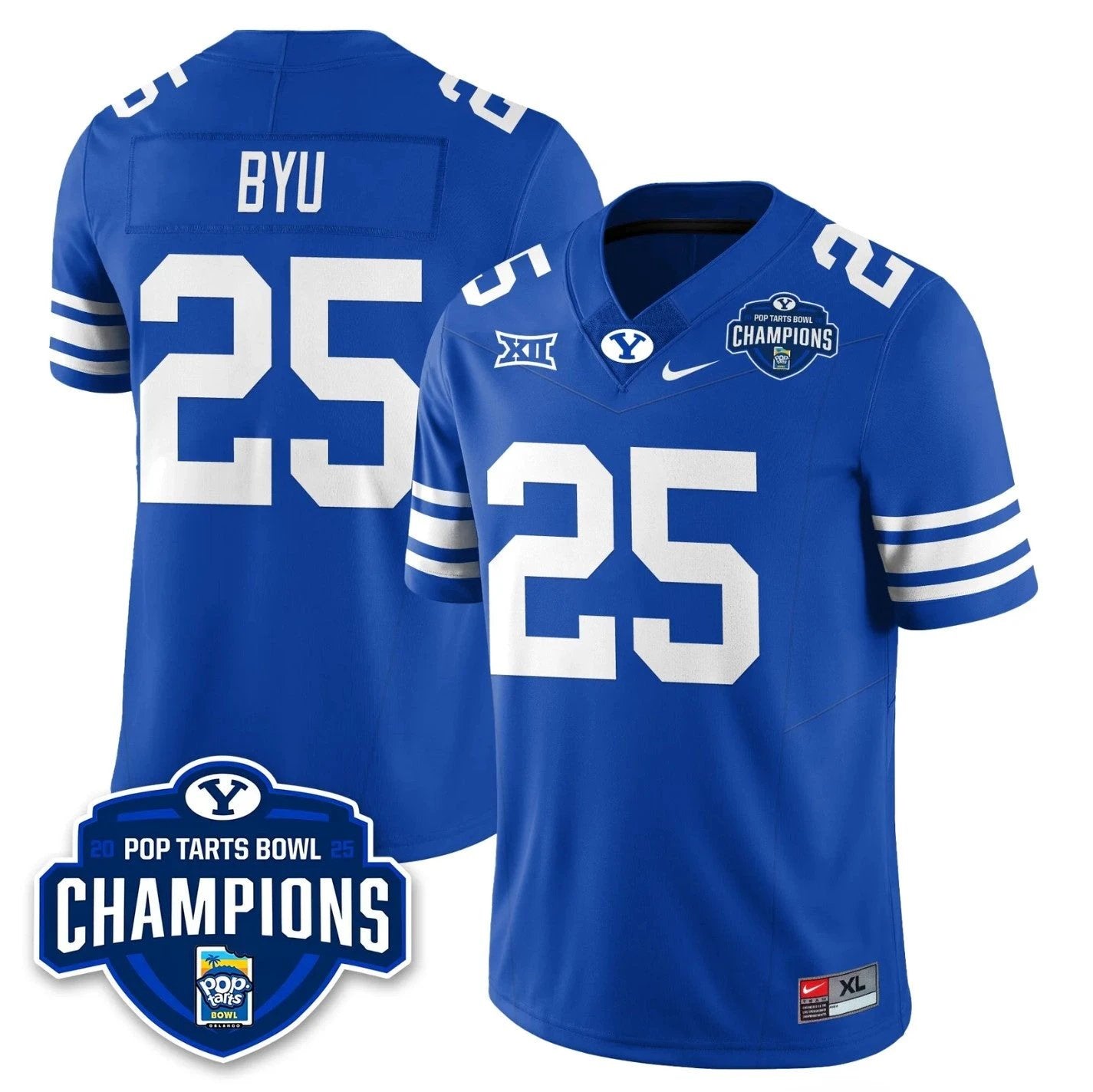 BYU Jersey #25 BYU Cougars 2025 Pop-Tarts Bowl Champions Patch Stitched by My Store NCAA Football Jerseys