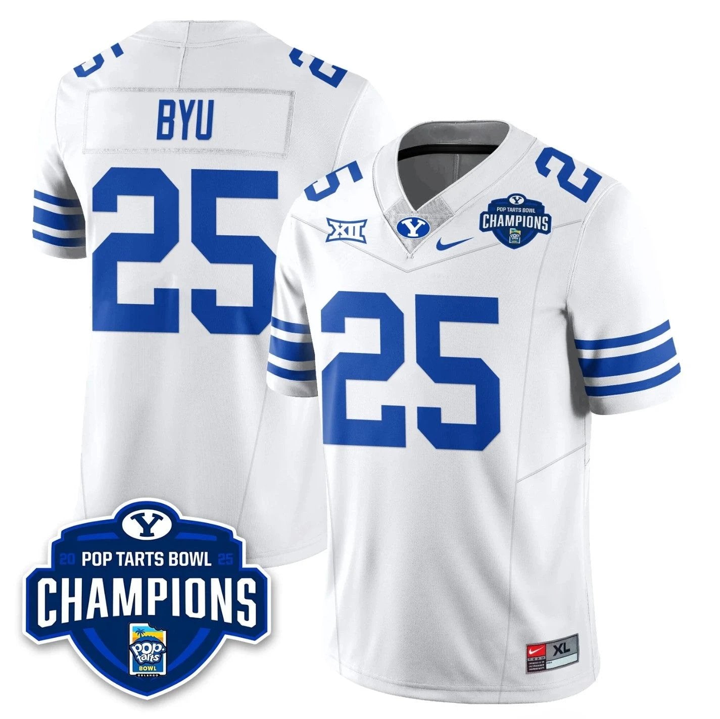 BYU Jersey #25 BYU Cougars 2025 Pop-Tarts Bowl Champions Patch Stitched by My Store NCAA Football Jerseys