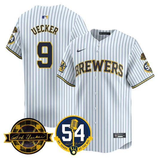 Bob Uecker Jersey #9 Milwaukee Brewers 2025 Bob Uecker, 54 Seasons for Brewers Stitched White by My Store